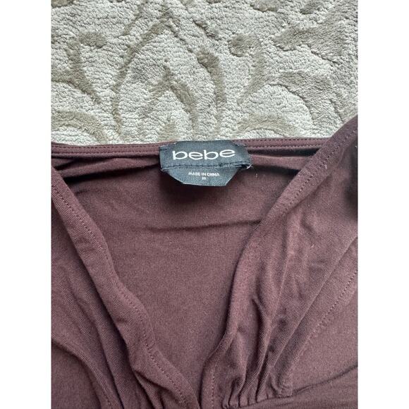 Bebe Y2K Chocolate Brown Ruched Cutout Long Sleeve Top Women’s Medium - Picture 5 of 6
